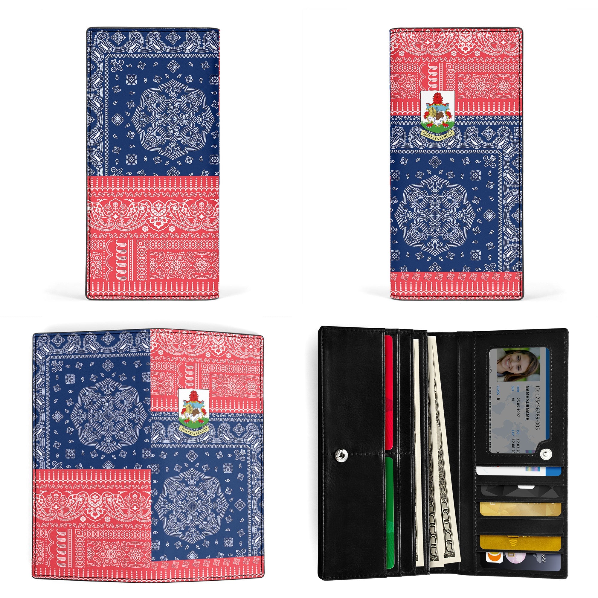 Bermuda Leather Wallet Flag And Paisley Basic Style 3