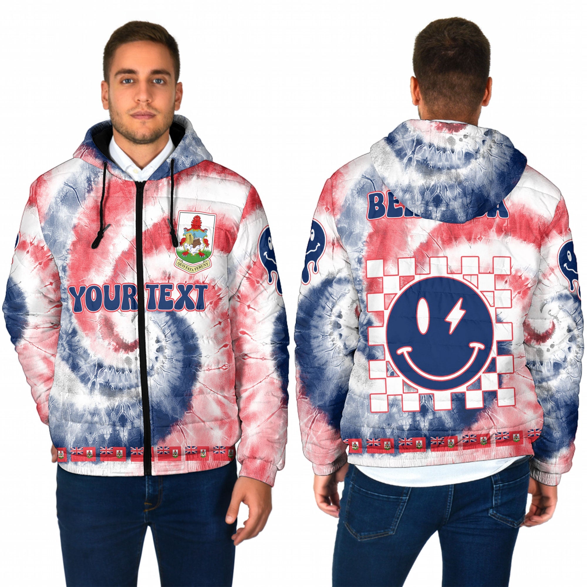 Bermuda Men Hooded Padded Jacket Custom Tie Dye Style 1