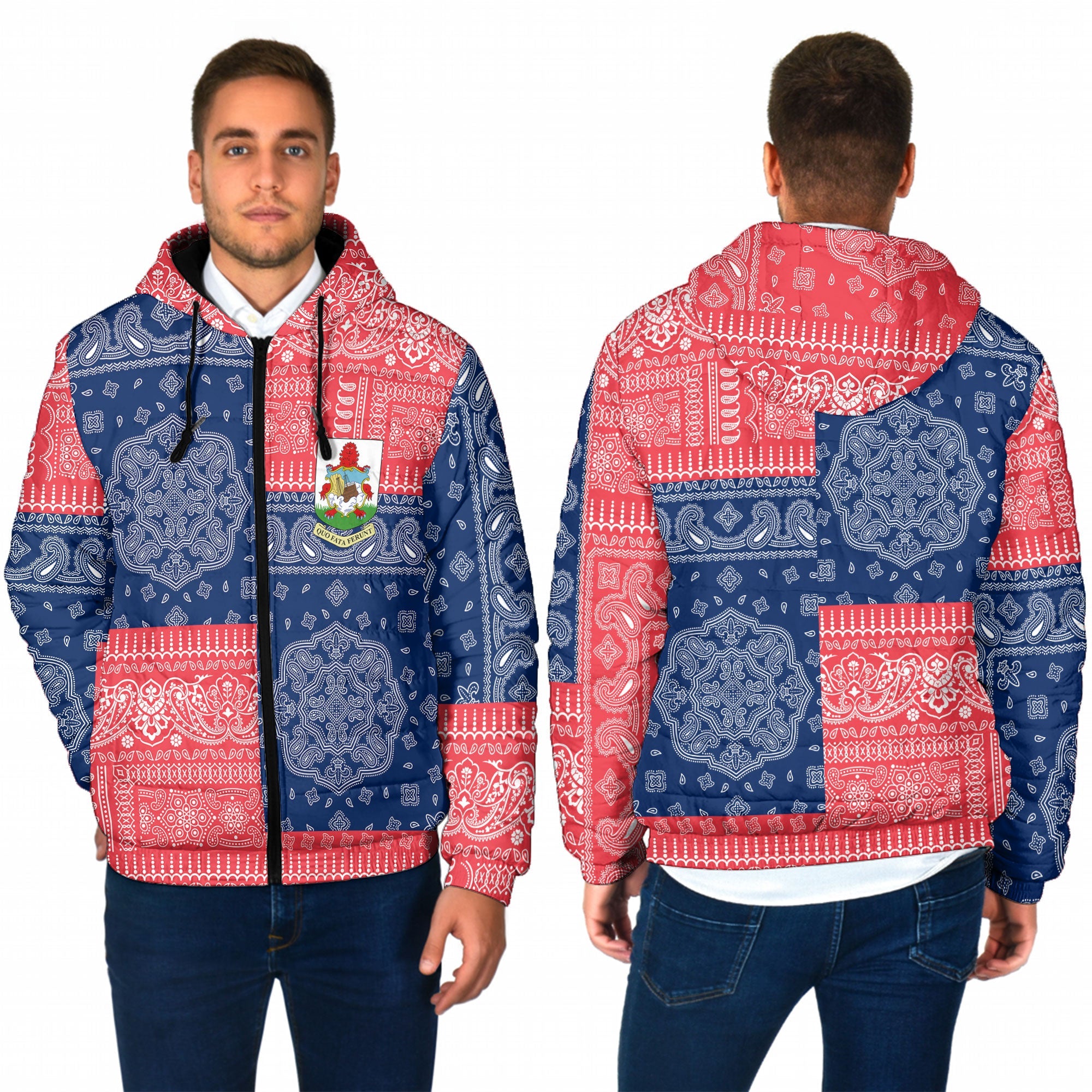 Bermuda Men Hooded Padded Jacket Flag And Paisley Basic Style 1