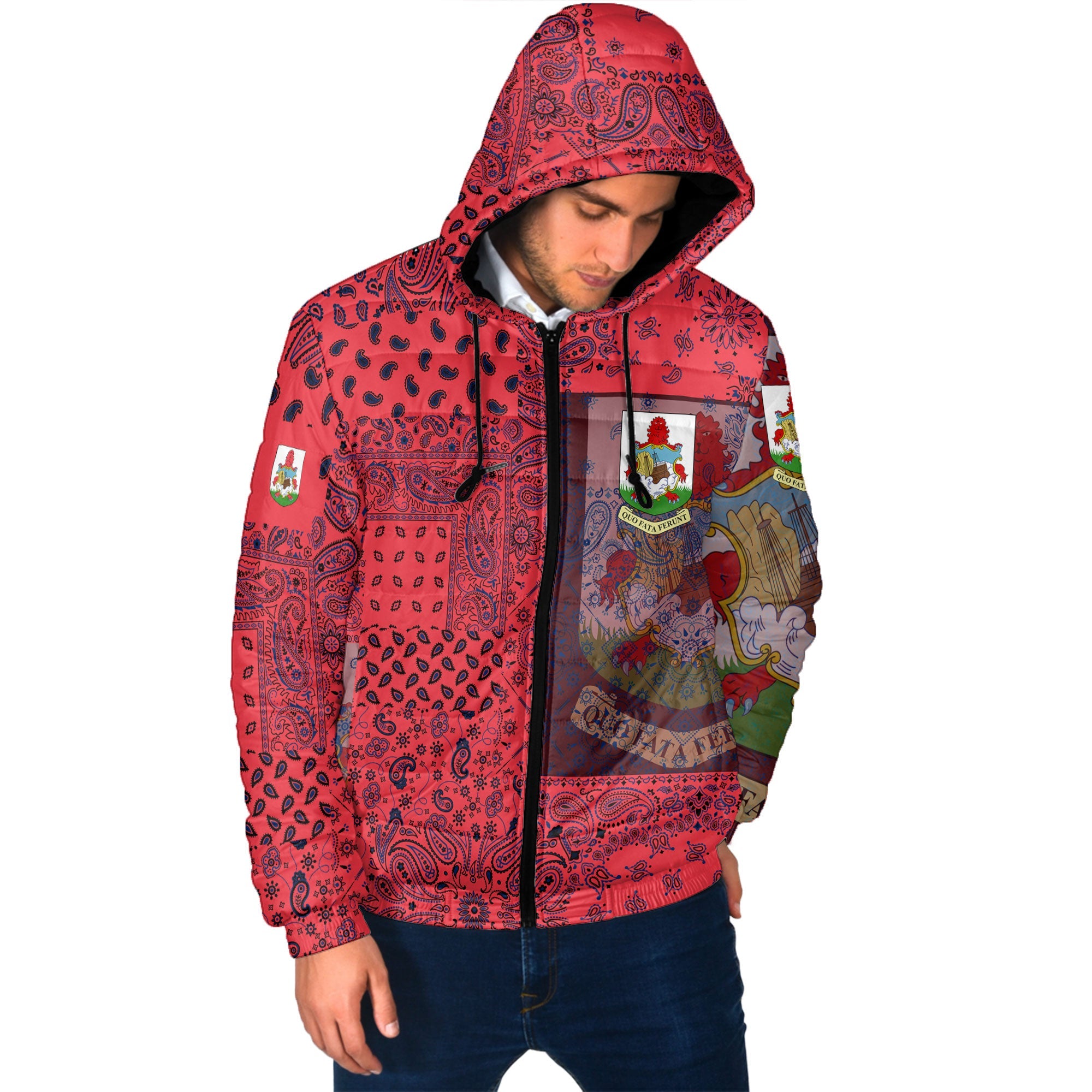 Bermuda Men Hooded Padded Jacket Paisley Flag And Skull Style 2