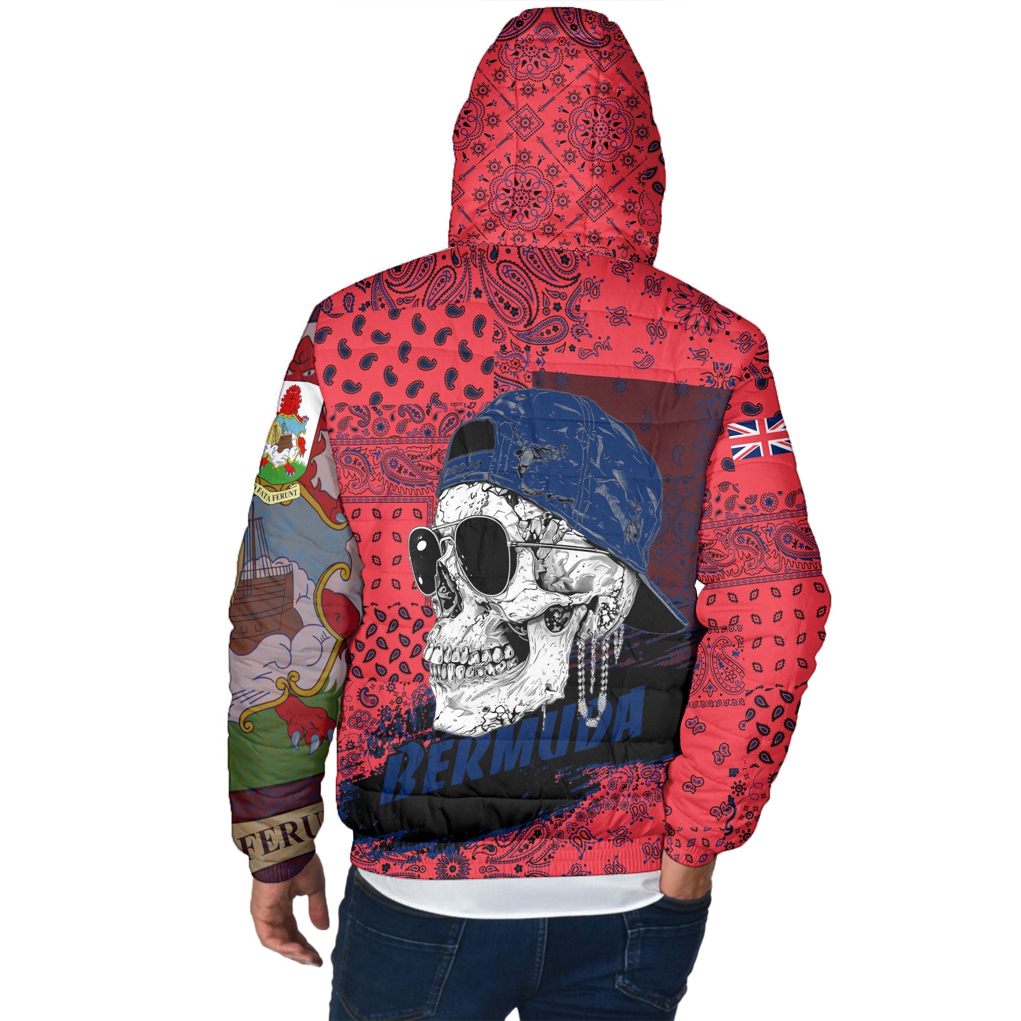 Bermuda Men Hooded Padded Jacket Paisley Flag And Skull Style 3