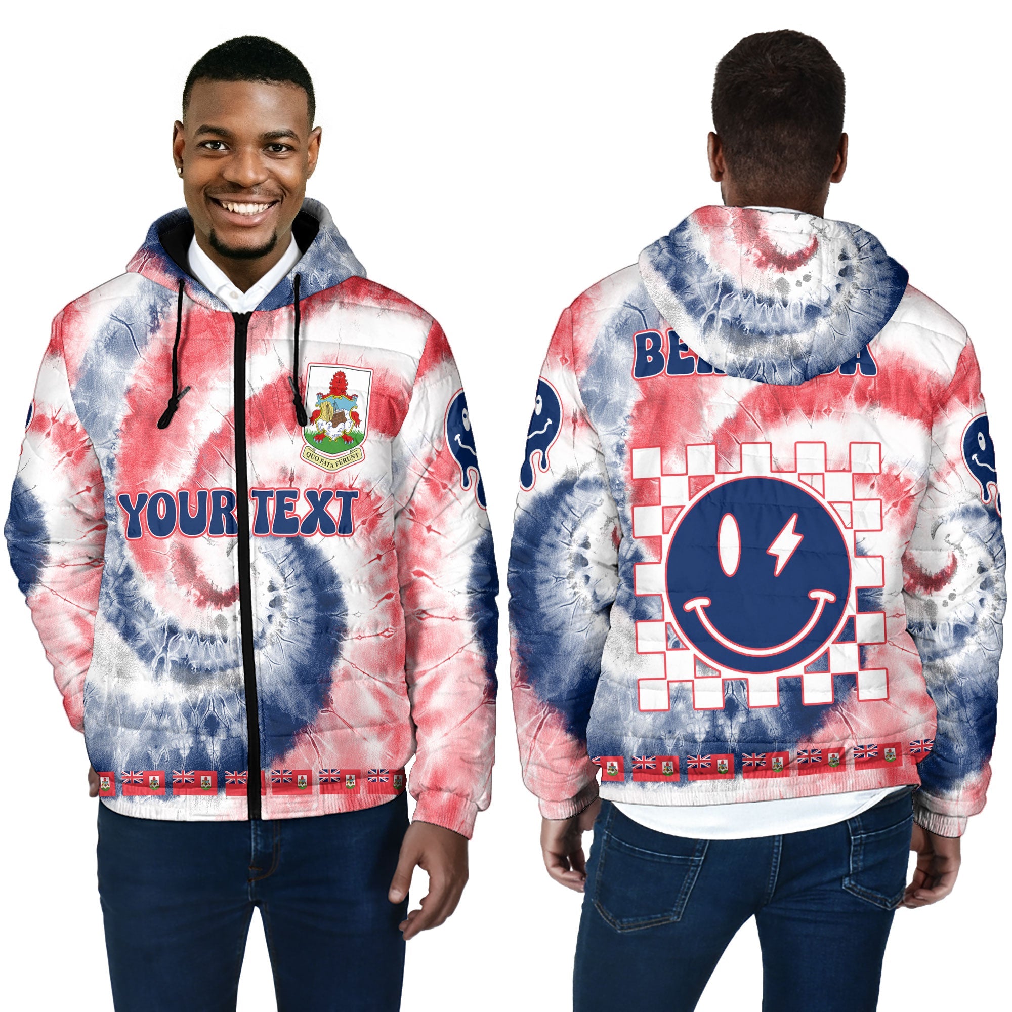 Bermuda Men Hooded Padded Jacket Custom Tie Dye Style 4