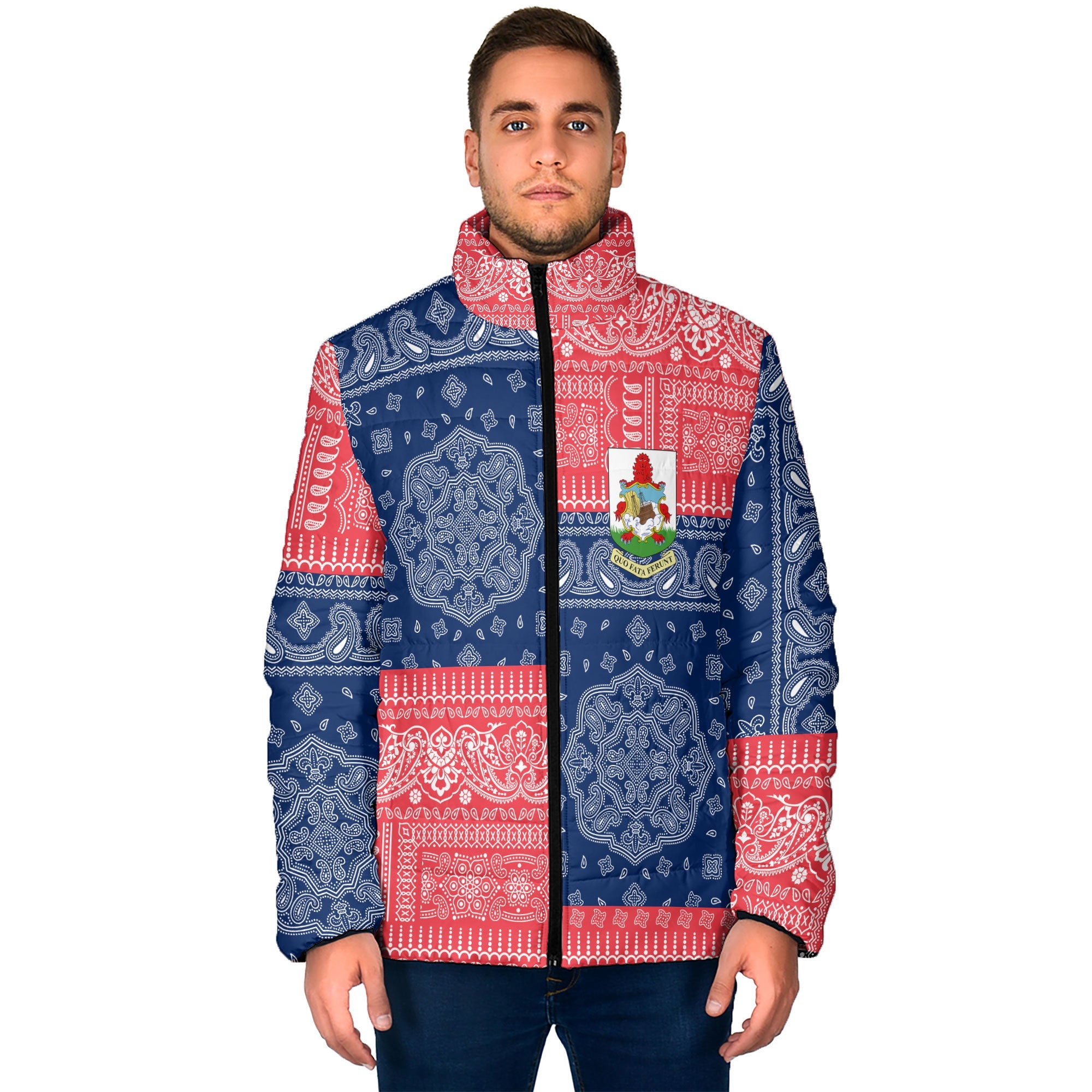 Bermuda Men Padded Jacket Flag And Paisley Basic Style 1