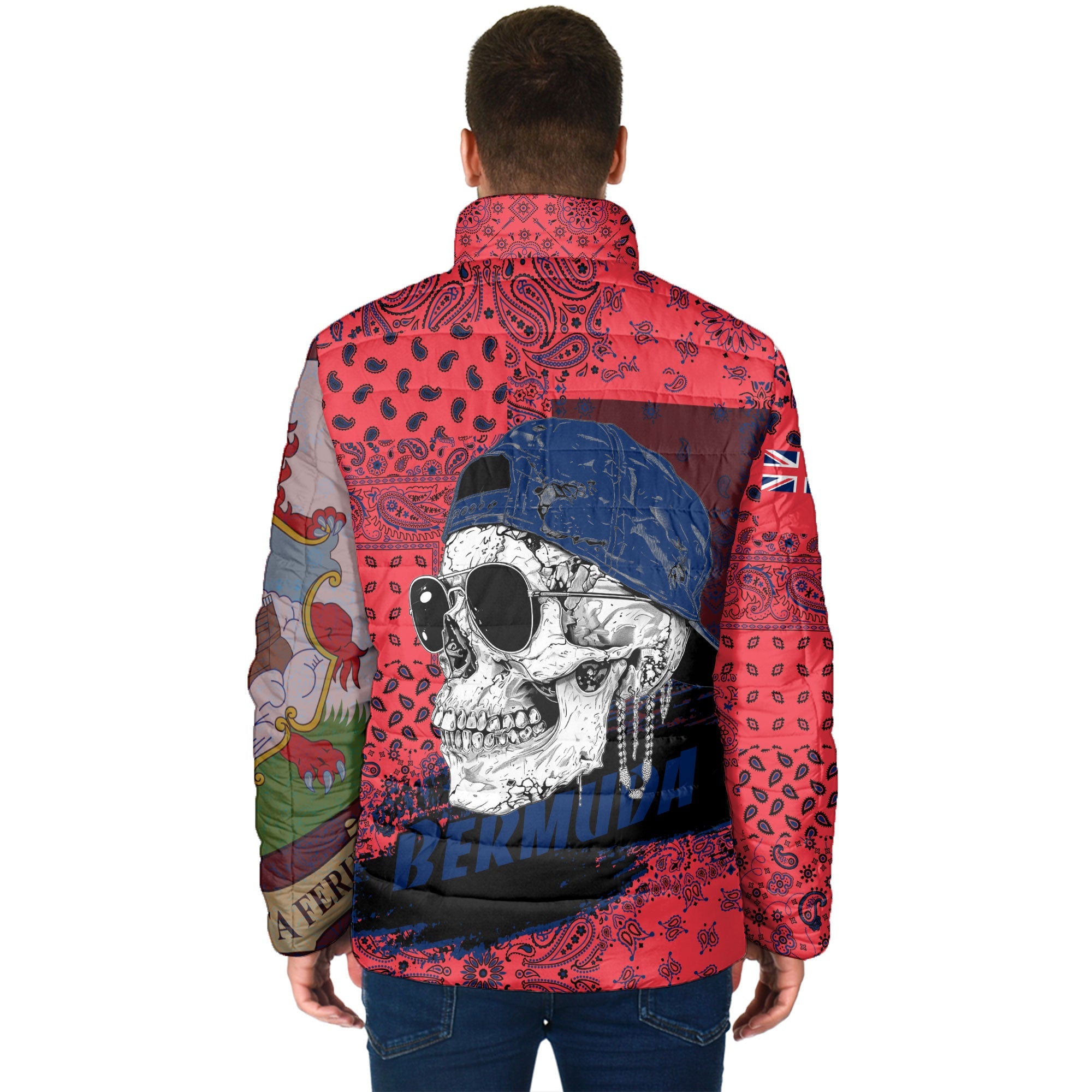 Bermuda Men Padded Jacket Paisley Flag And Skull Style 2