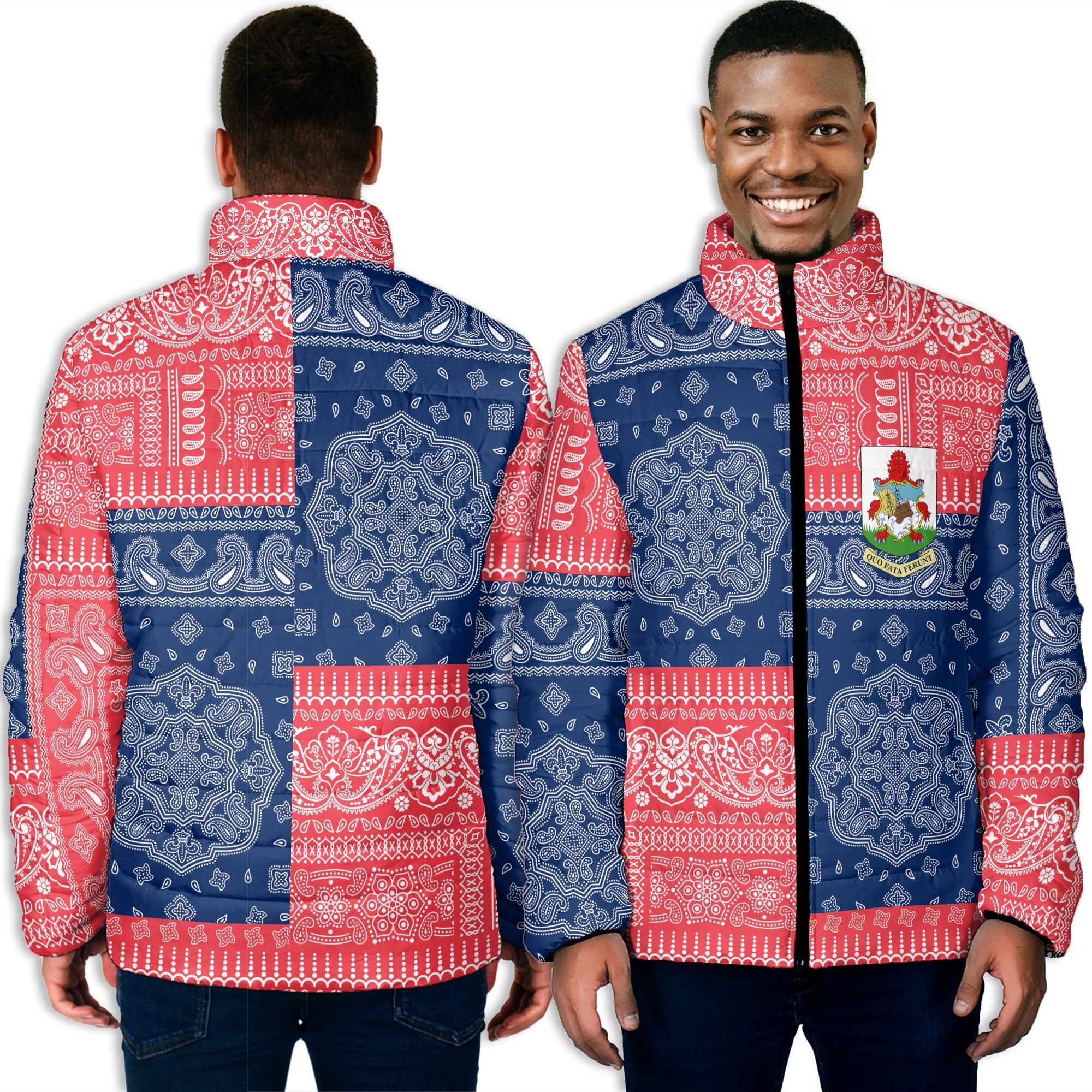 Bermuda Men Padded Jacket Flag And Paisley Basic Style 3