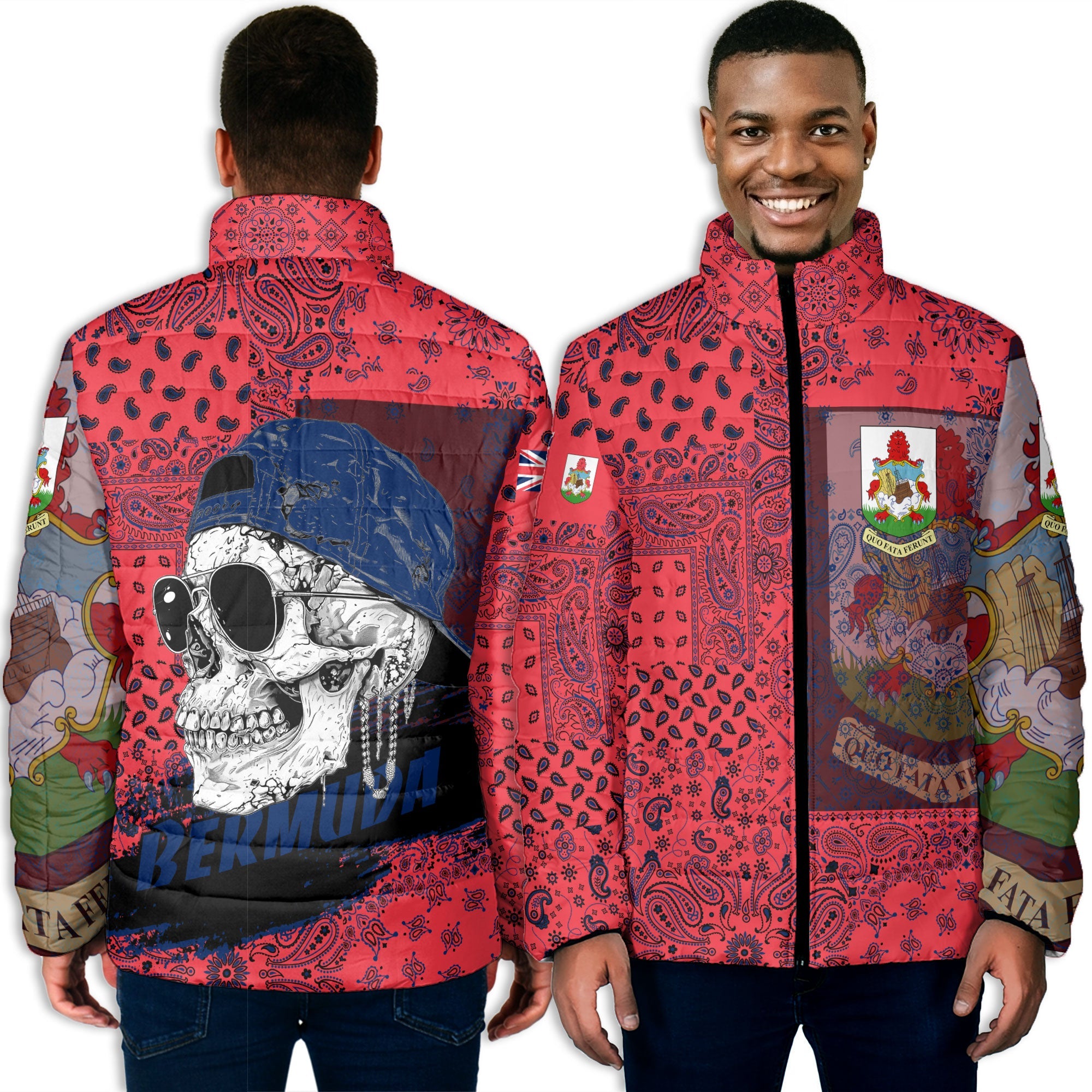 Bermuda Men Padded Jacket Paisley Flag And Skull Style 3