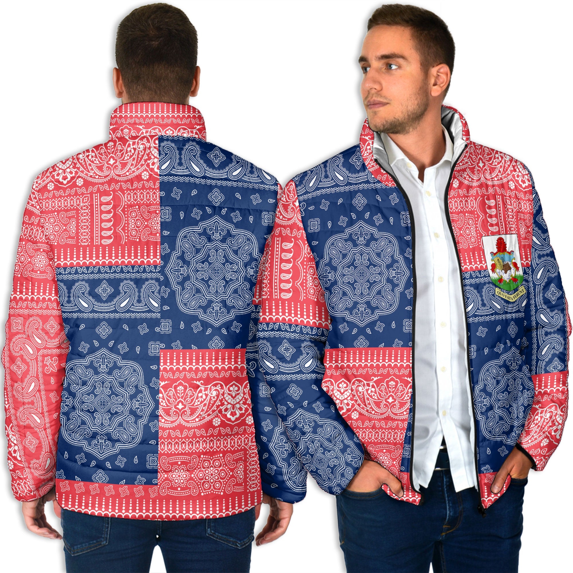 Bermuda Men Padded Jacket Flag And Paisley Basic Style 4