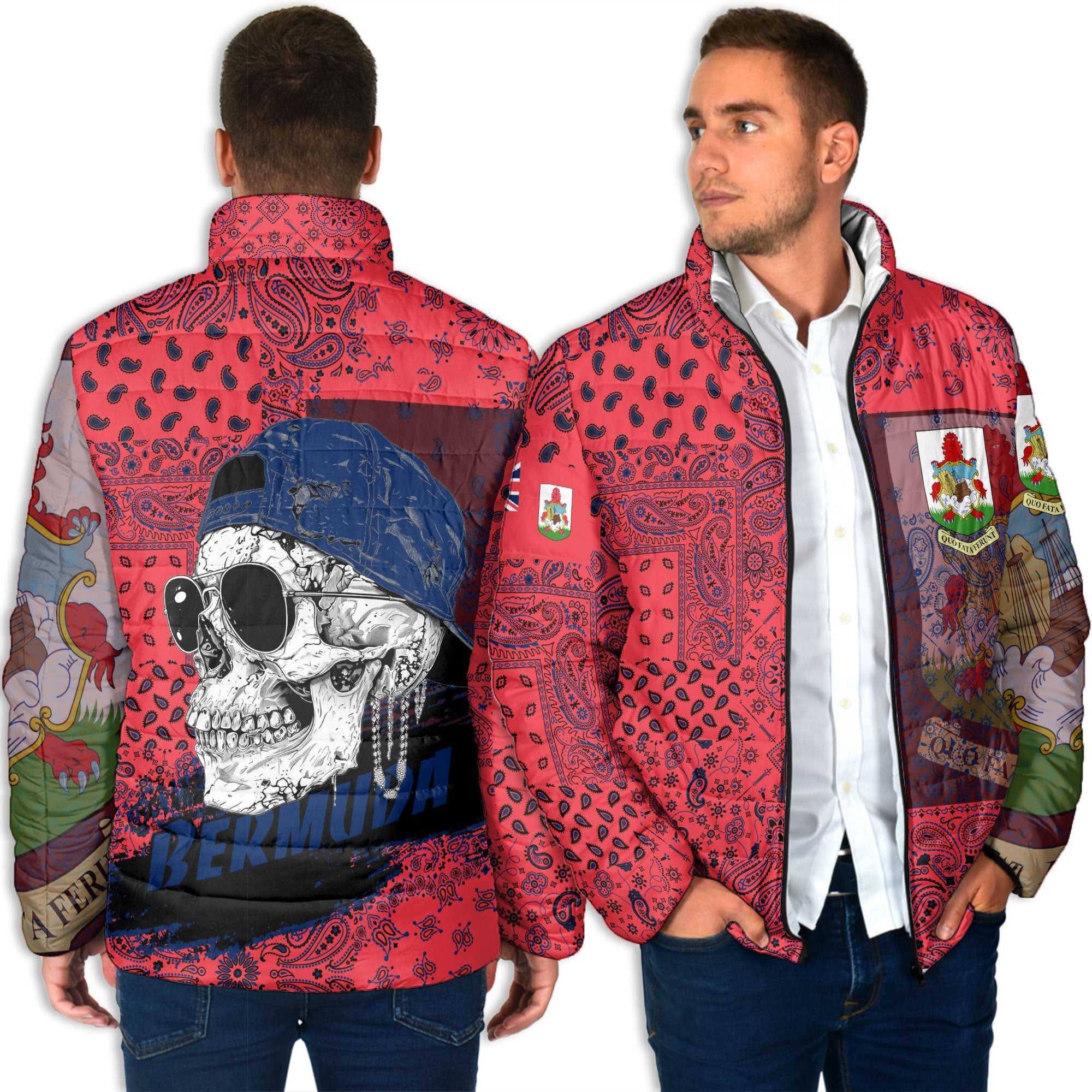 Bermuda Men Padded Jacket Paisley Flag And Skull Style 4