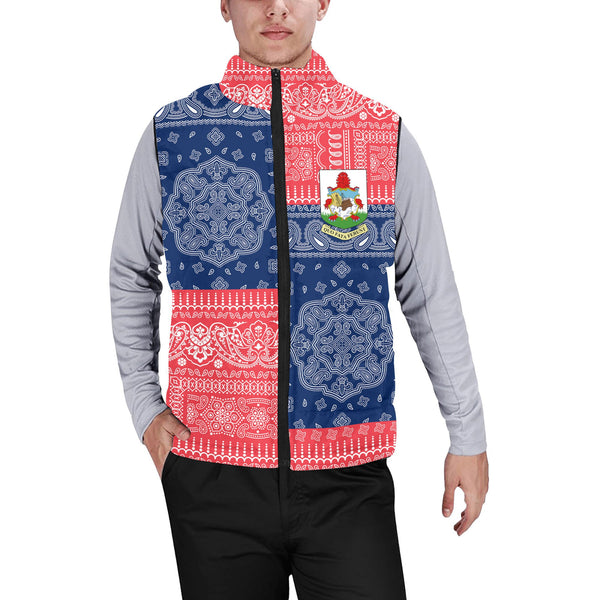 Bermuda Men Padded Jacket Vest Flag And Paisley Basic Style 1