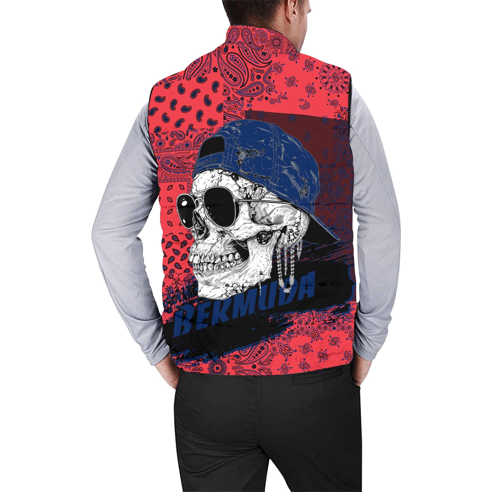 Bermuda Men Padded Jacket Vest Paisley Flag And Skull Style 2