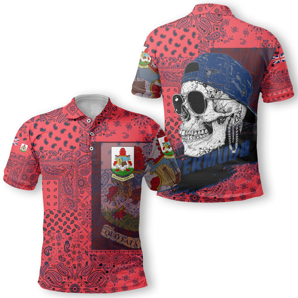 Bermuda Polo Shirt Paisley Flag And Skull Style 1