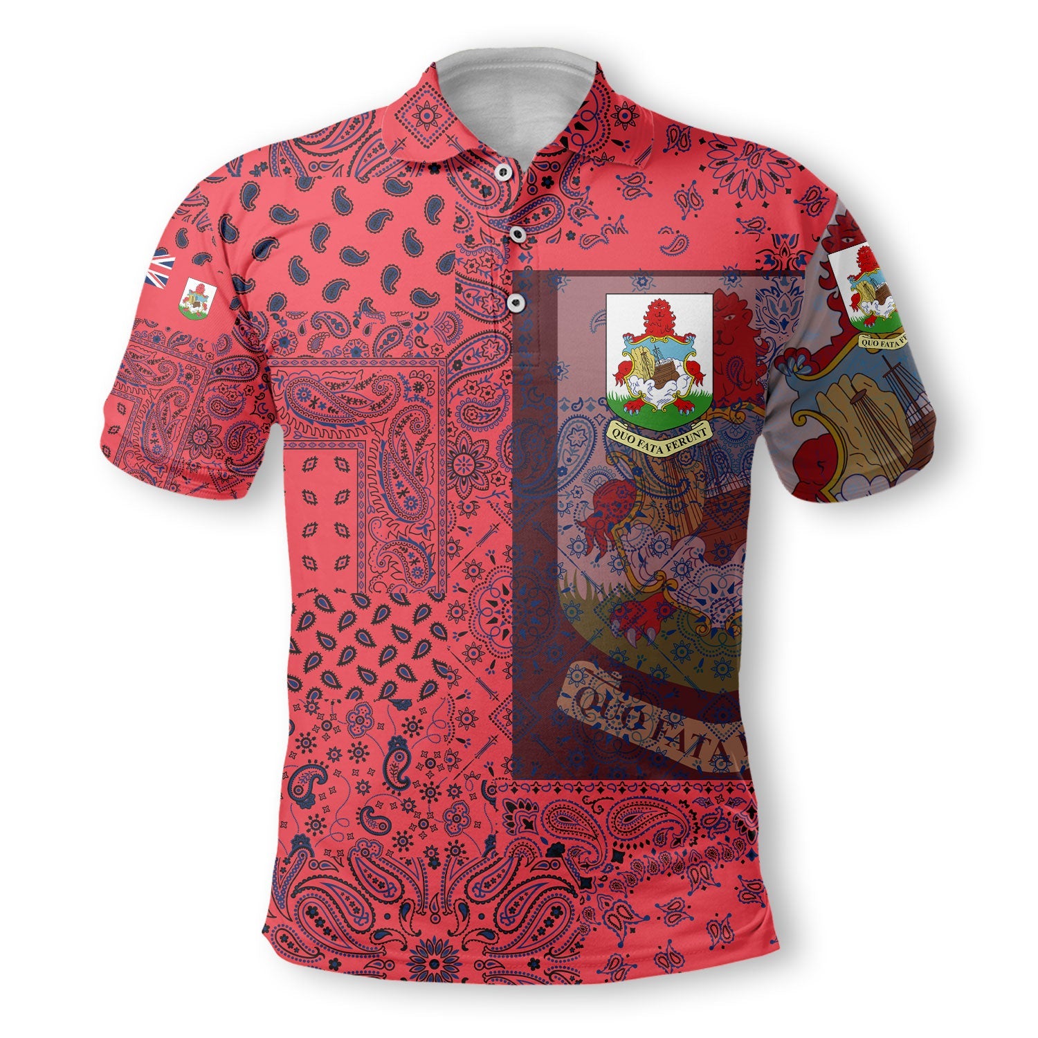 Bermuda Polo Shirt Paisley Flag And Skull Style 2