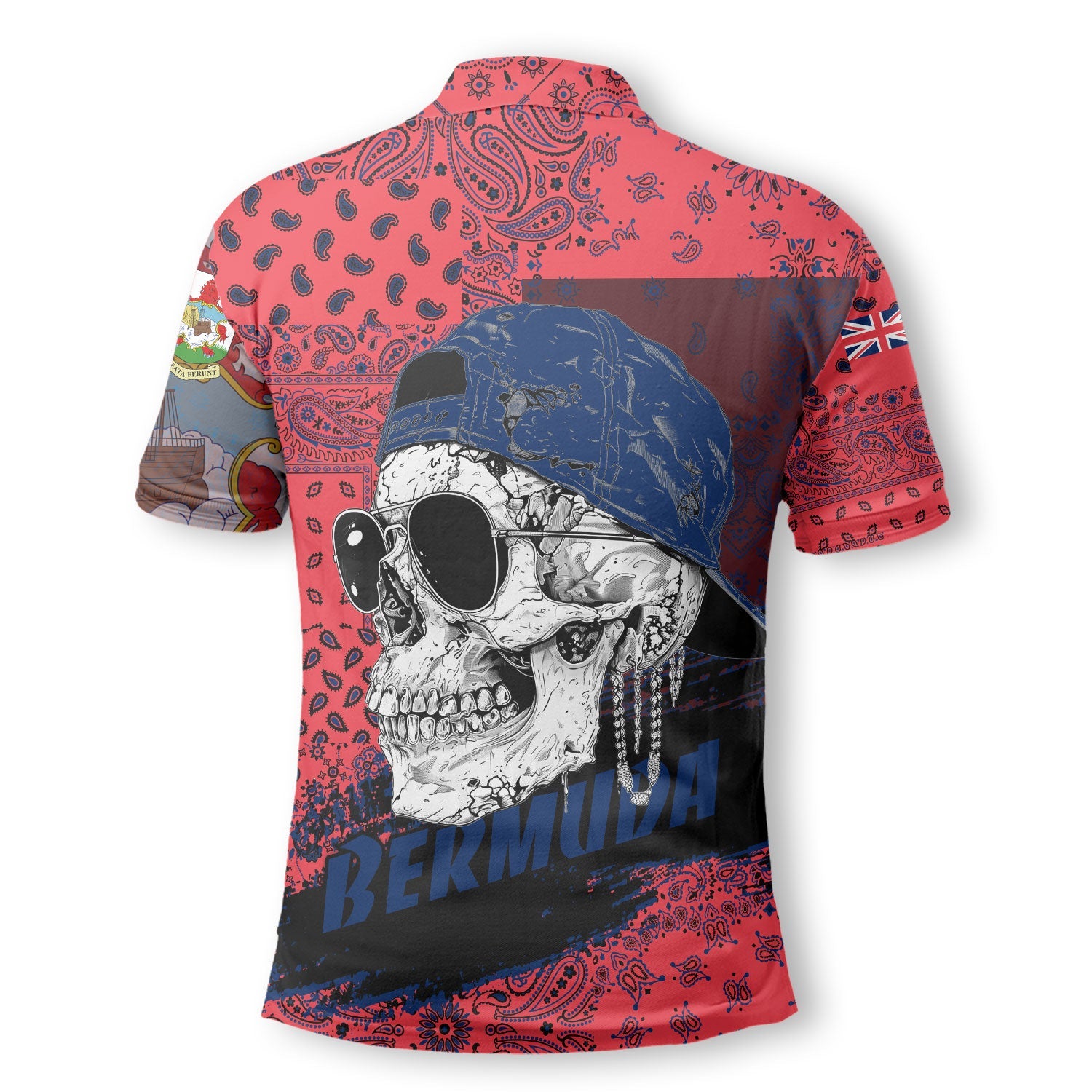 Bermuda Polo Shirt Paisley Flag And Skull Style 3