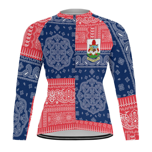 Bermuda Raglan Men Cycling Jersey Long Sleeve Flag And Paisley Basic Style 1