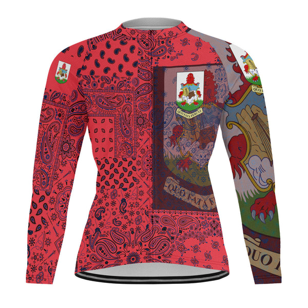 Bermuda Raglan Men Cycling Jersey Long Sleeve Paisley Flag And Skull Style 1