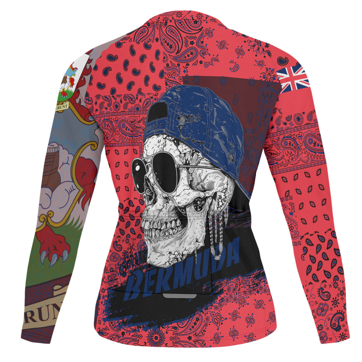 Bermuda Raglan Men Cycling Jersey Long Sleeve Paisley Flag And Skull Style 2