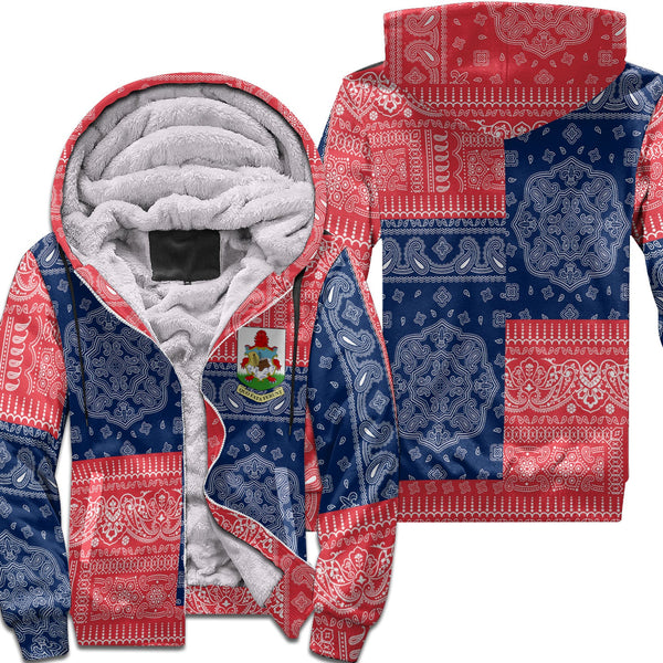 Bermuda Sherpa Hoodie Flag And Paisley Basic Style 1