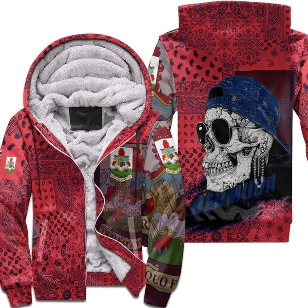 Bermuda Sherpa Hoodie Paisley Flag And Skull Style 1