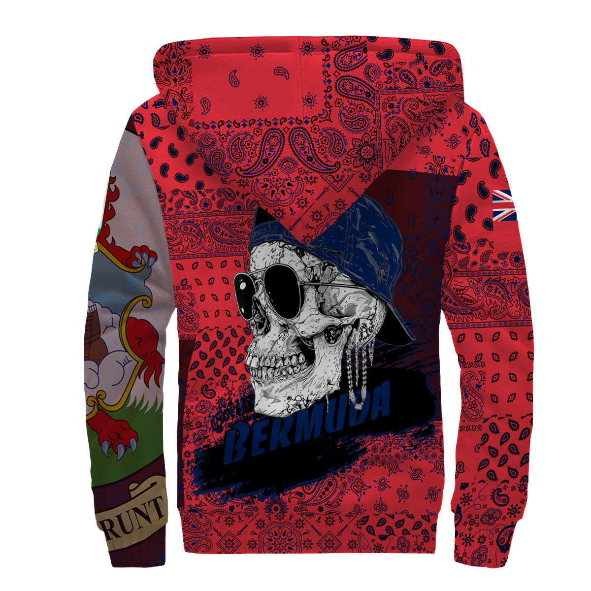 Bermuda Sherpa Hoodie Paisley Flag And Skull Style 2