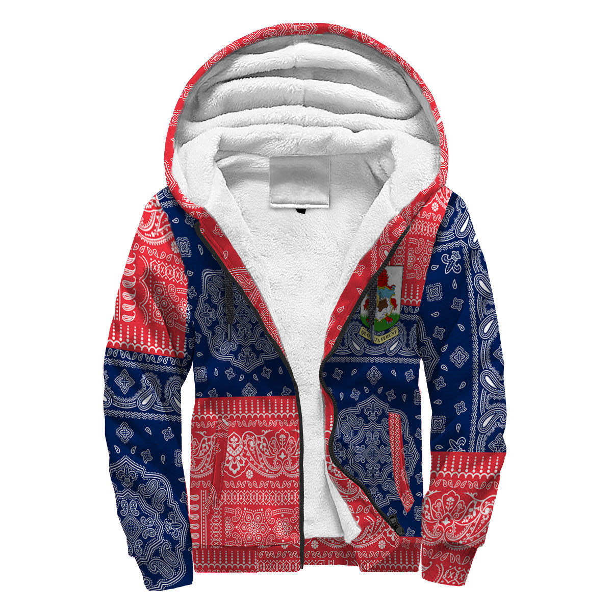 Bermuda Sherpa Hoodie Flag And Paisley Basic Style 3