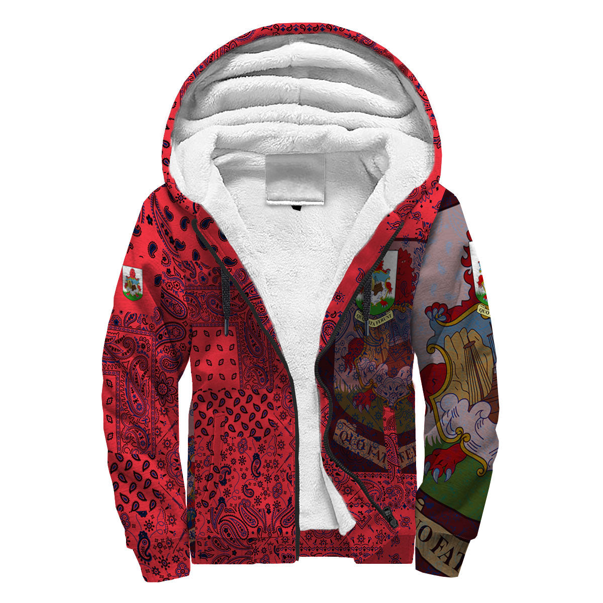 Bermuda Sherpa Hoodie Paisley Flag And Skull Style 3