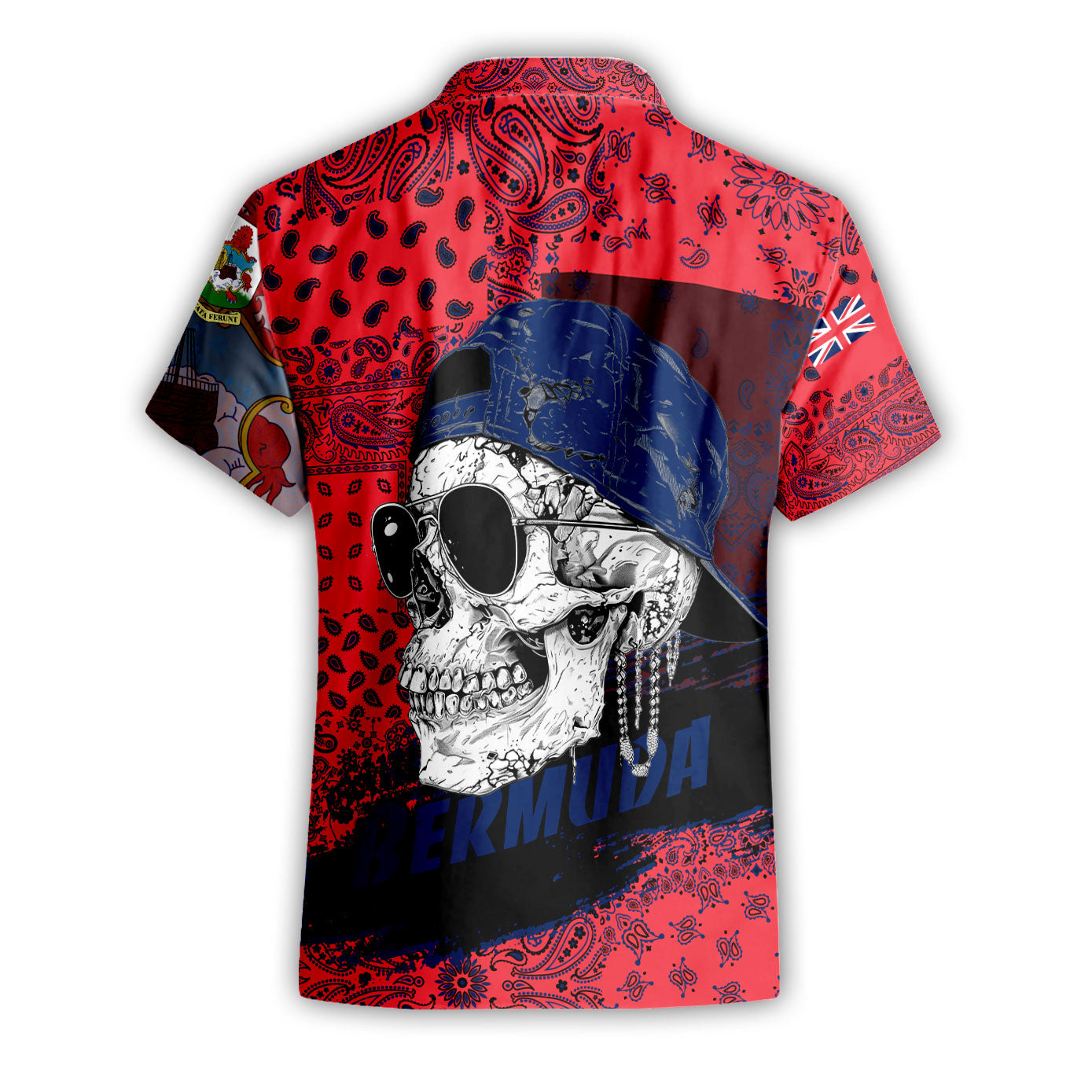 Bermuda Short Sleeve Shirt Paisley Flag And Skull Style 2