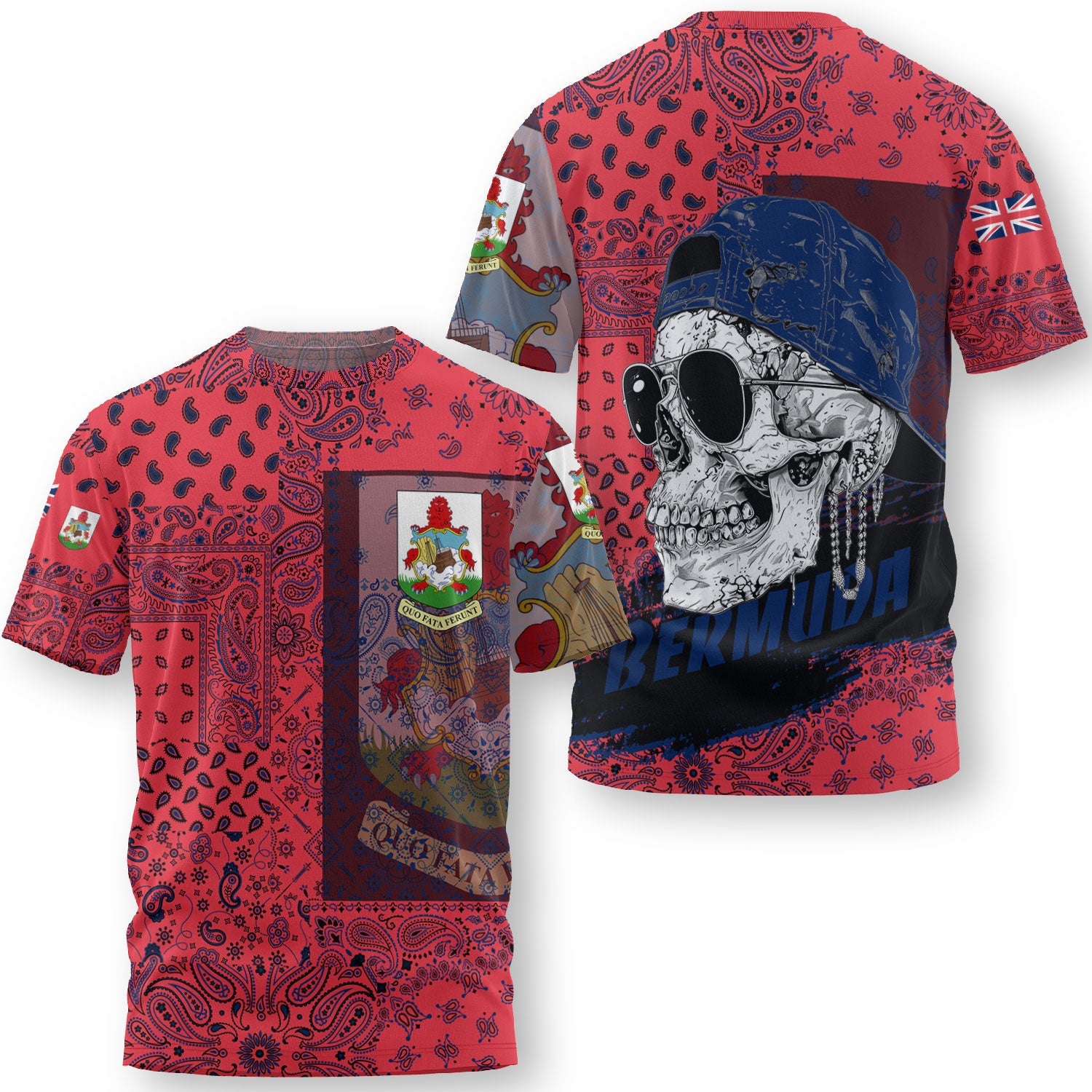 Bermuda T Shirt Paisley Flag And Skull Style 3