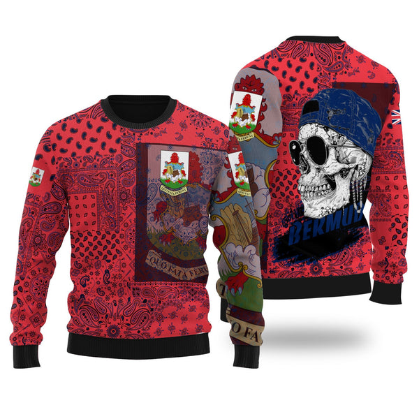 Bermuda Ugly Sweater Paisley Flag And Skull Style 1