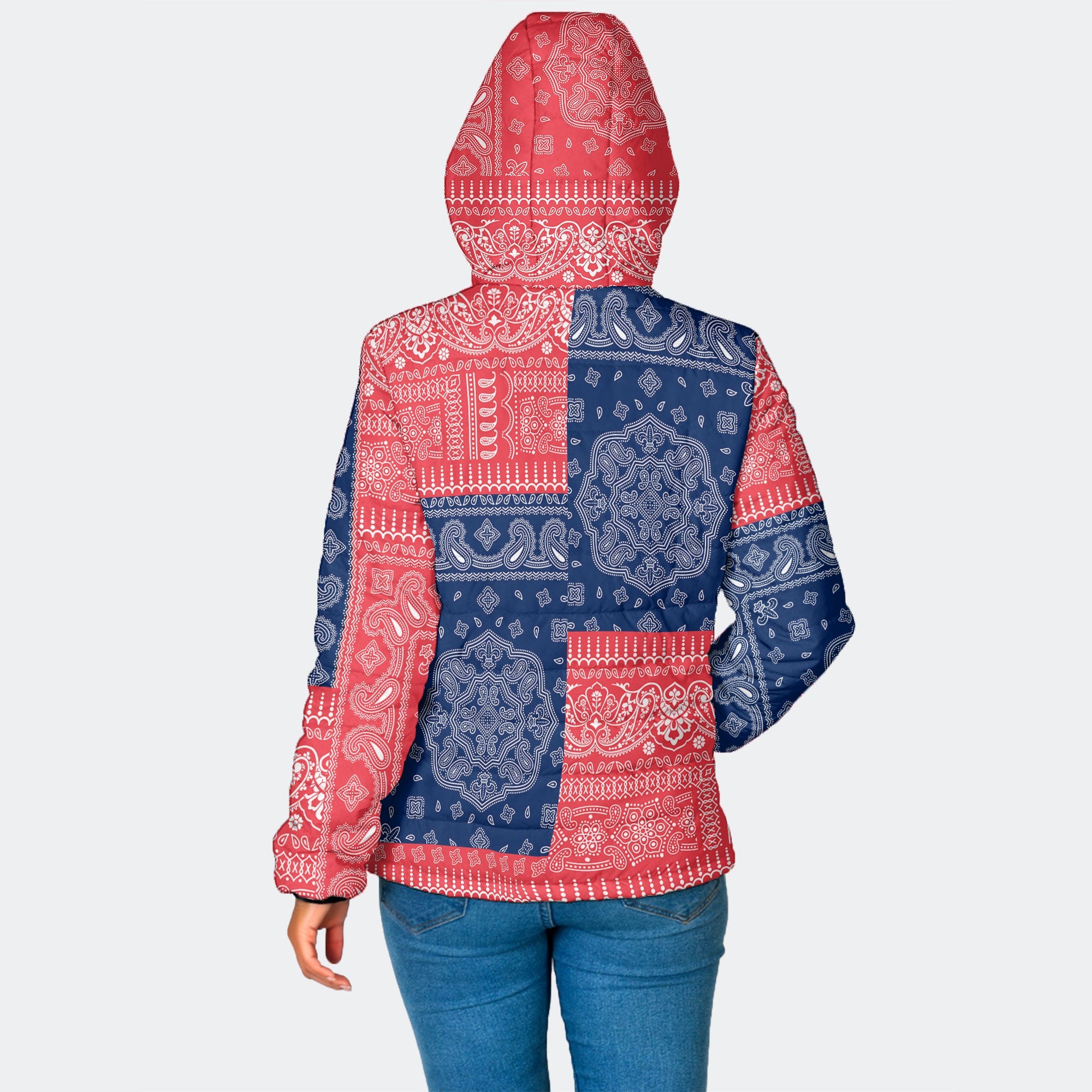 Bermuda Women Hooded Padded Jacket Flag And Paisley Basic Style 2