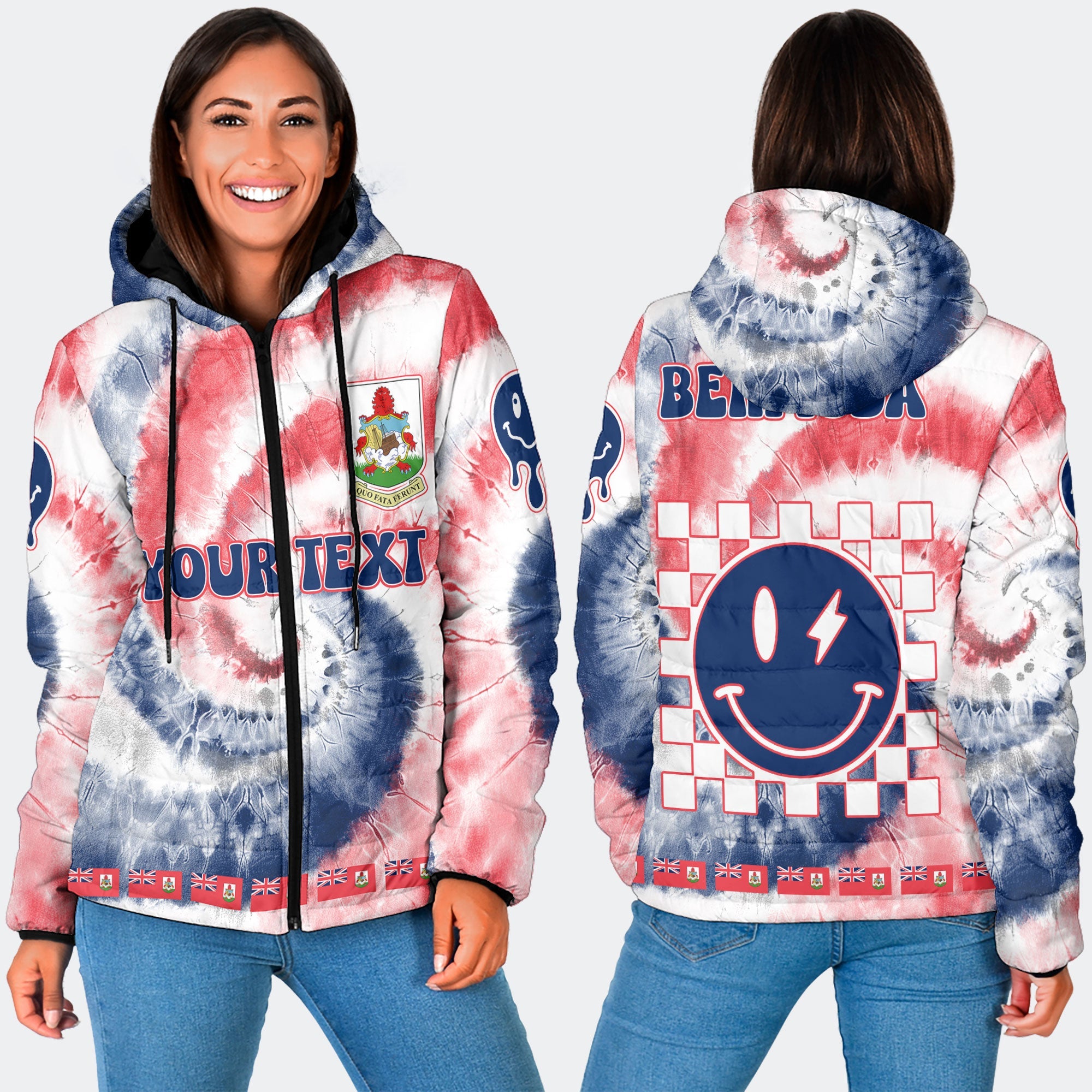 Bermuda Women Hooded Padded Jacket Custom Tie Dye Style 3