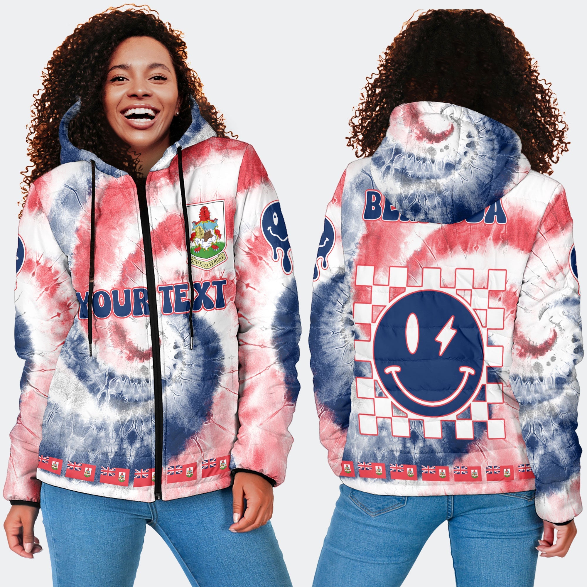 Bermuda Women Hooded Padded Jacket Custom Tie Dye Style 4