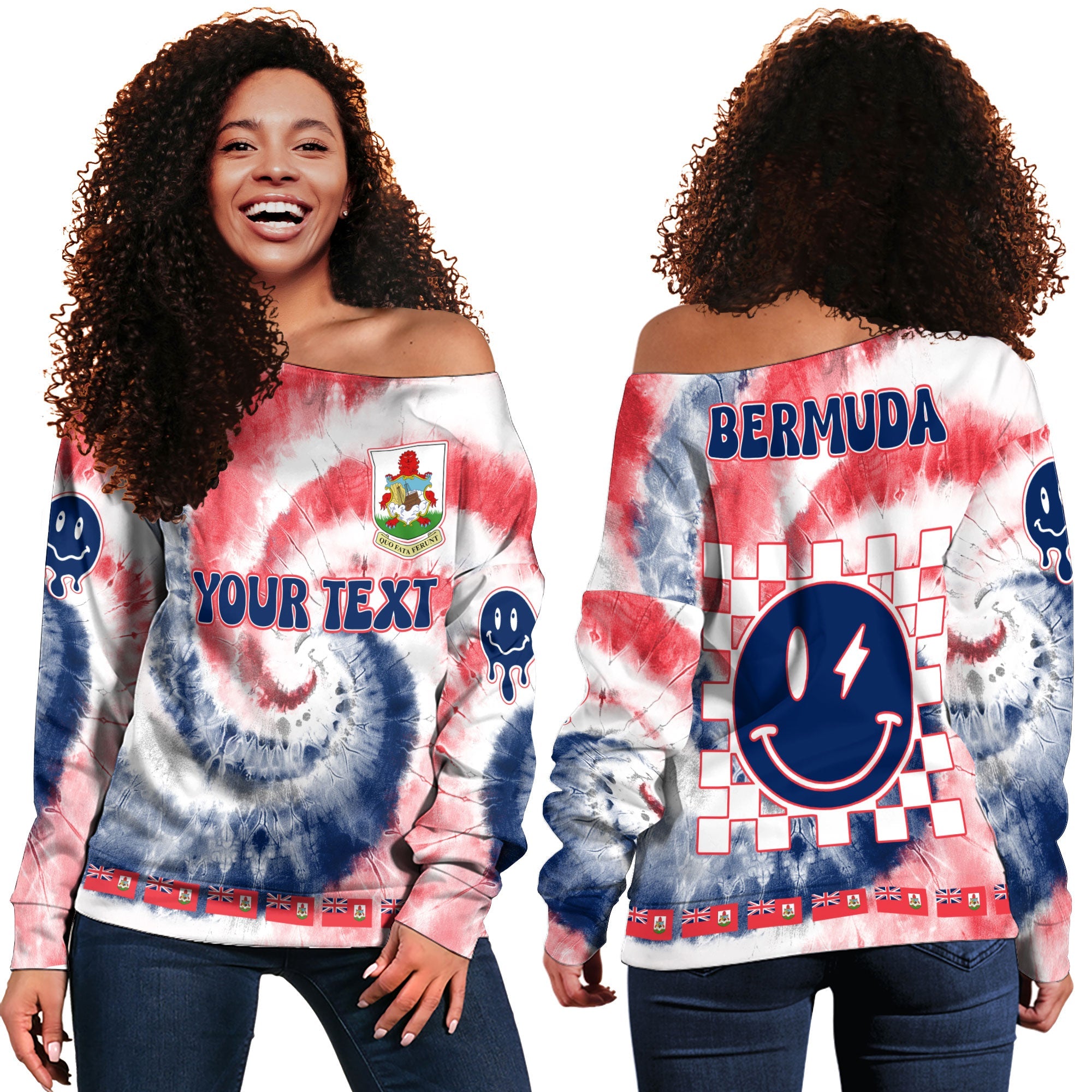 Bermuda Women Off Shoulder Sweatshirt Custom Tie Dye Style 2