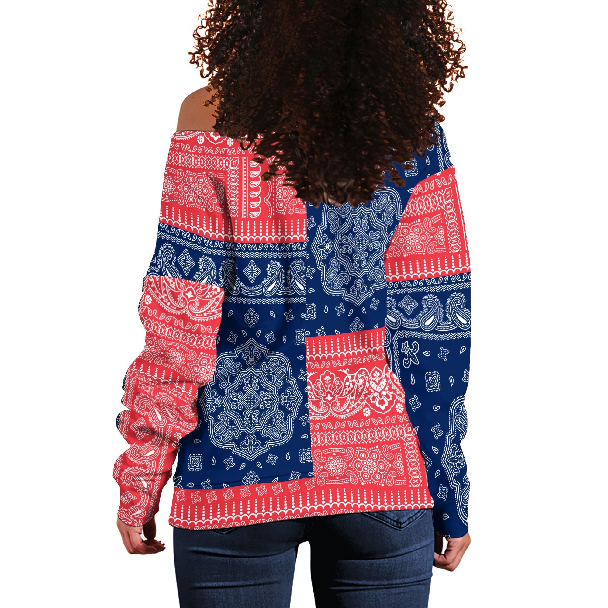 Bermuda Women Off Shoulder Sweatshirt Flag And Paisley Basic Style 3