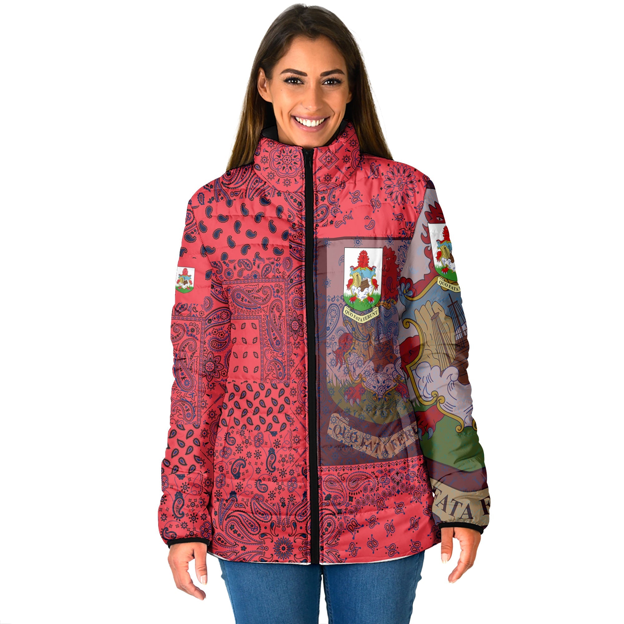 Bermuda Women Padded Jacket Paisley Flag And Skull Style 1