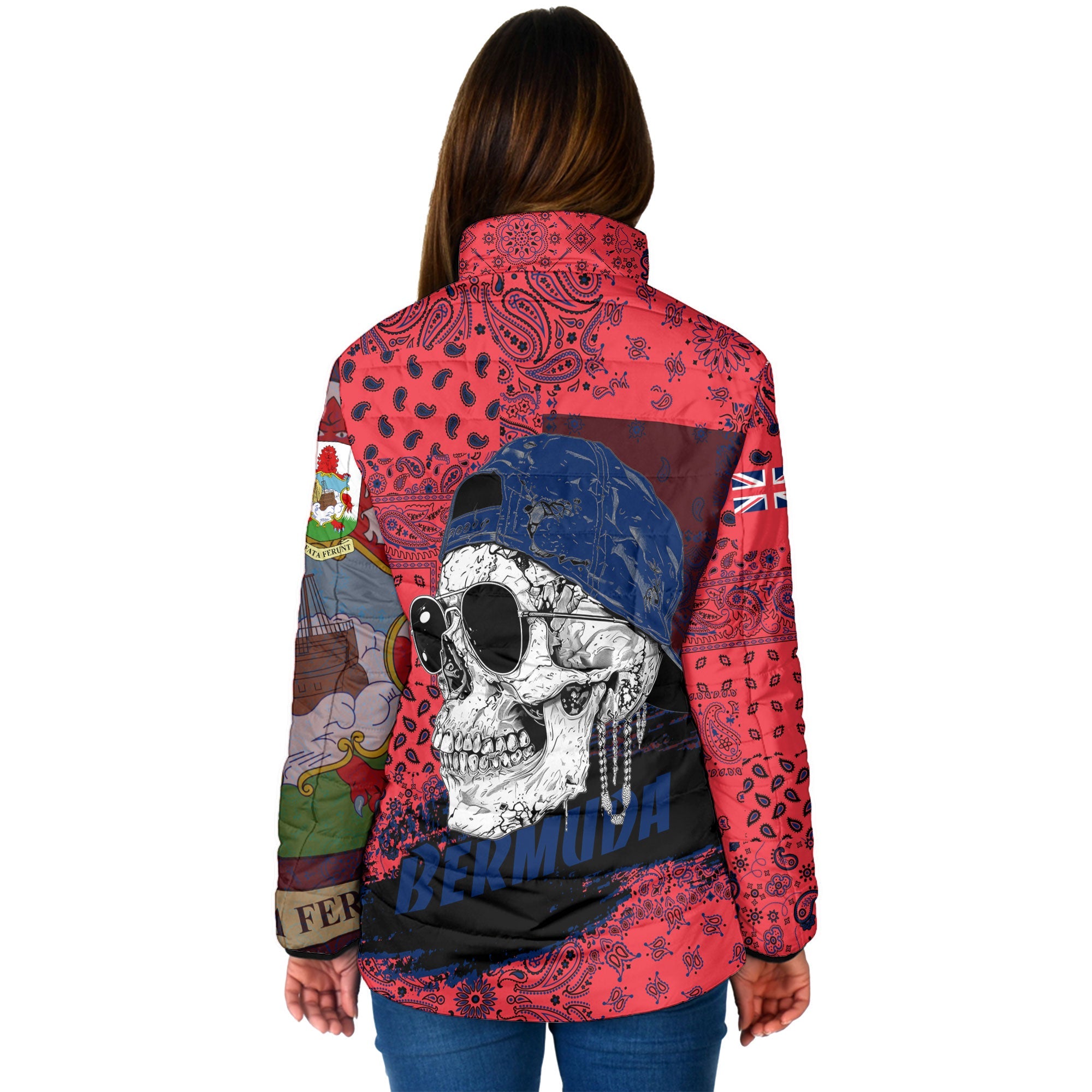 Bermuda Women Padded Jacket Paisley Flag And Skull Style 2