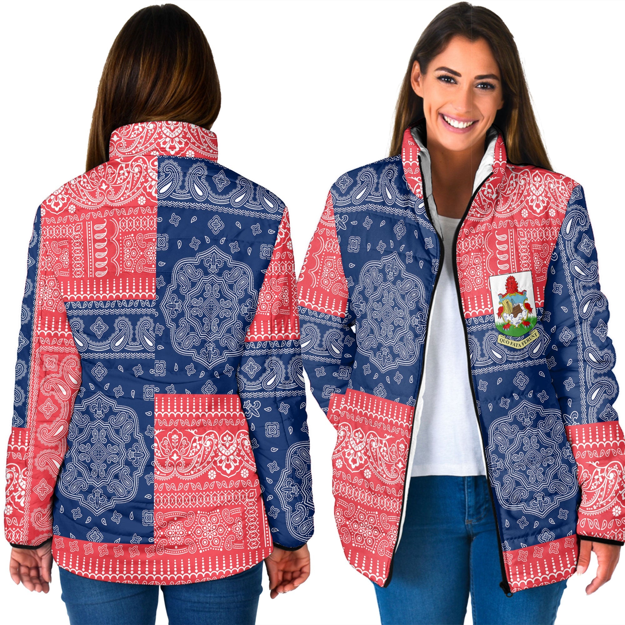 Bermuda Women Padded Jacket Flag And Paisley Basic Style 3