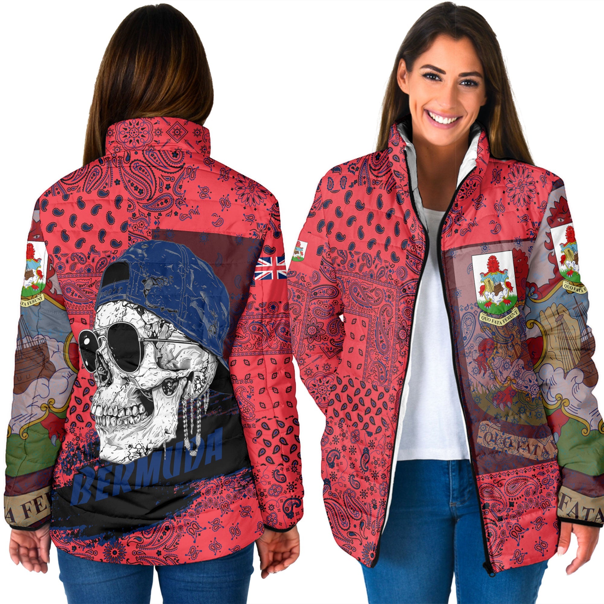 Bermuda Women Padded Jacket Paisley Flag And Skull Style 3