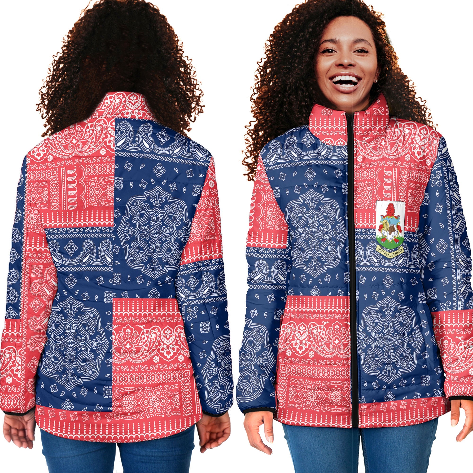 Bermuda Women Padded Jacket Flag And Paisley Basic Style 4