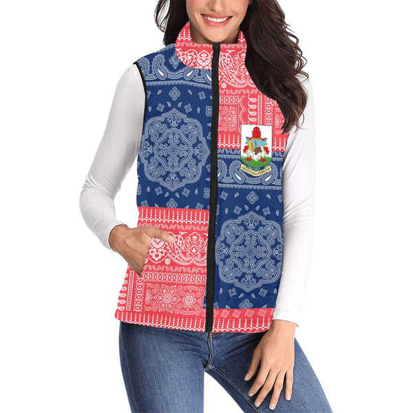 Bermuda Women Padded Jacket Vest Flag And Paisley Basic Style 1