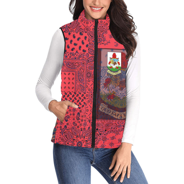 Bermuda Women Padded Jacket Vest Paisley Flag And Skull Style 1