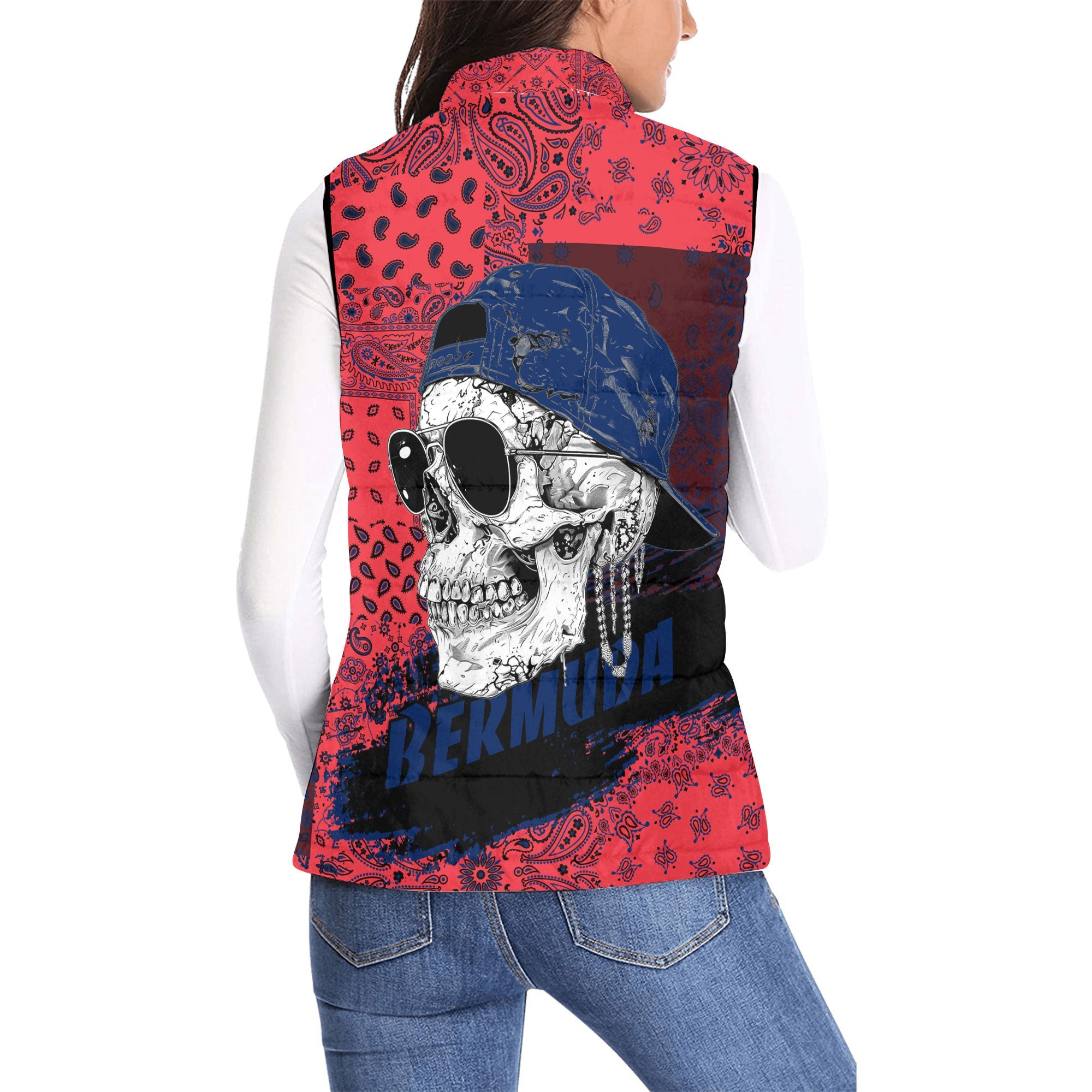 Bermuda Women Padded Jacket Vest Paisley Flag And Skull Style 2