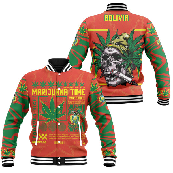 Bolivia Baseball Jacket Flag & Coat Of Arms Marijuanas Style