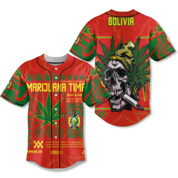 Bolivia Baseball Jersey Flag & Coat Of Arms Marijuanas Style