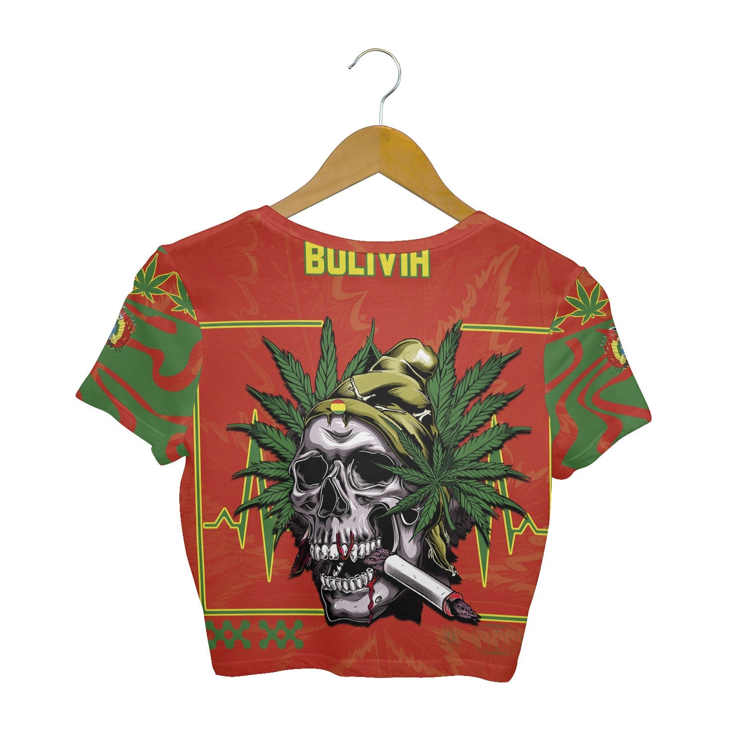 Bolivia Crop Top T Shirt Flag & Coat Of Arms Marijuanas Style