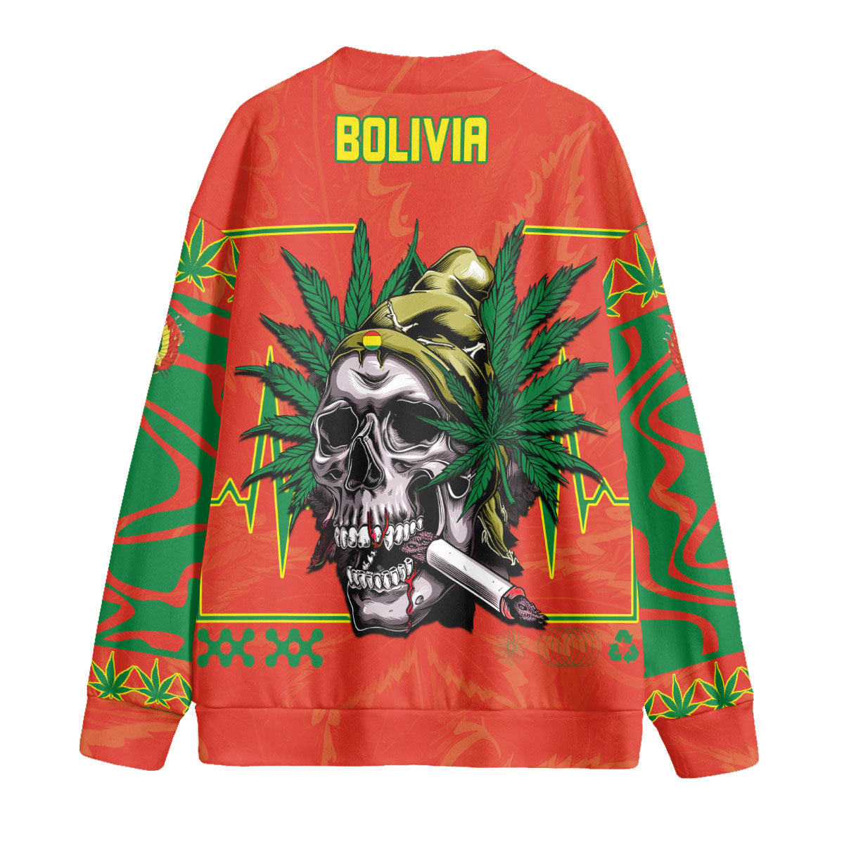 Bolivia Fleece Cardigan Flag & Coat Of Arms Marijuanas Style