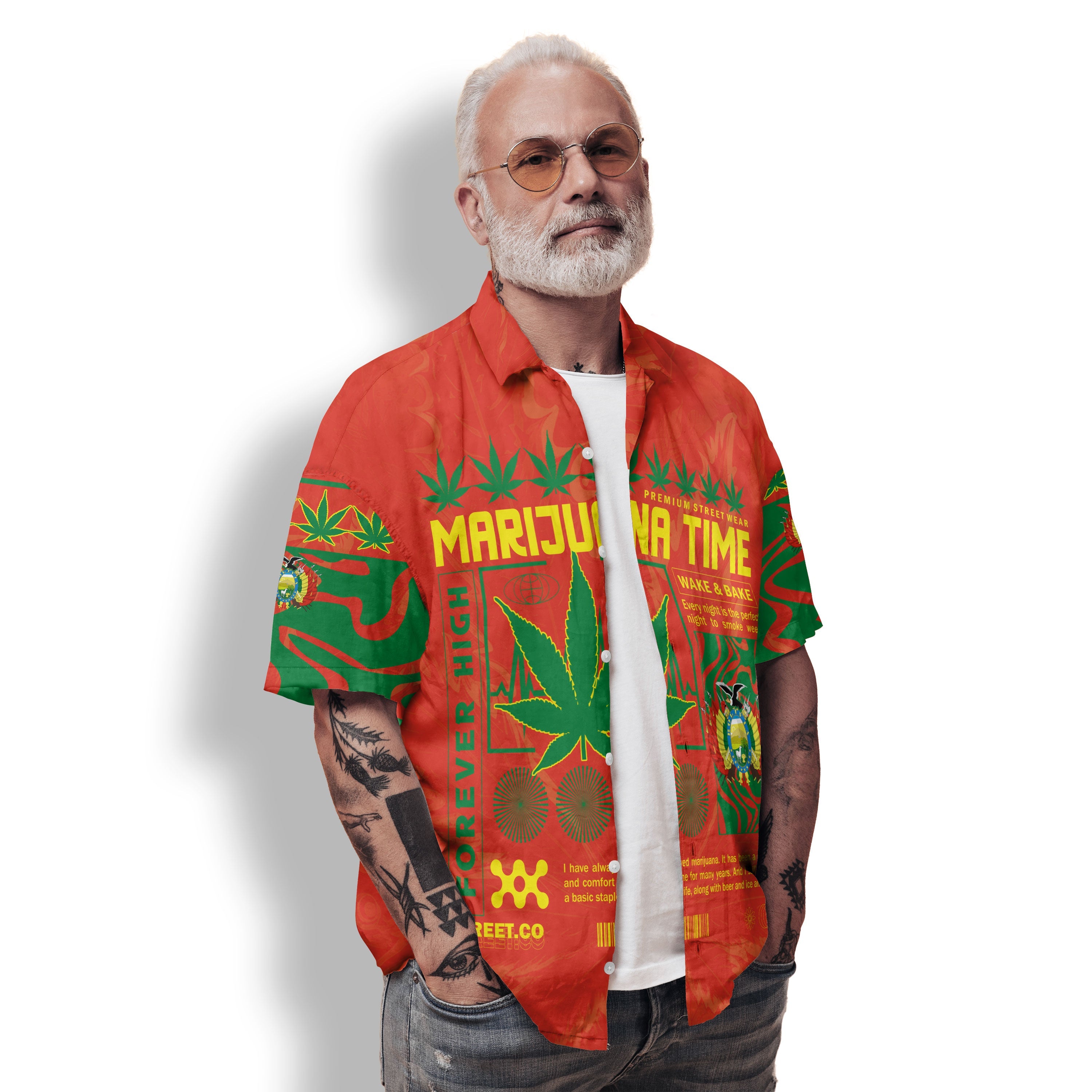 Bolivia Hawaiian Shirt Flag & Coat Of Arms Marijuanas Style