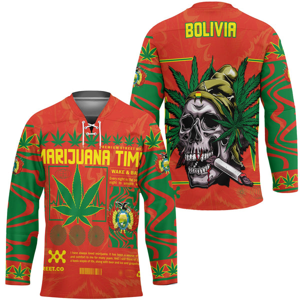 Bolivia Hockey Jersey Flag & Coat Of Arms Marijuanas Style