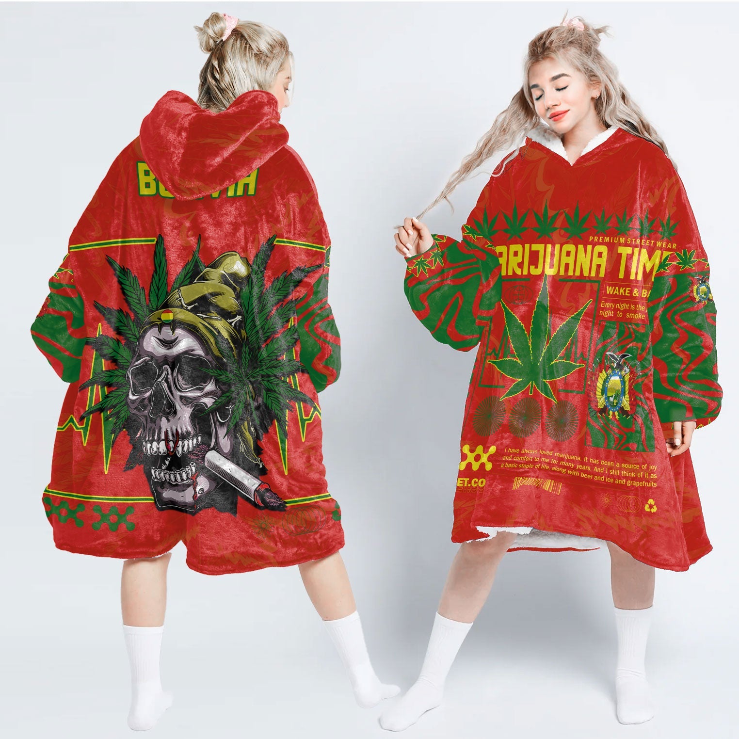 Bolivia Snug Hoodie Flag & Coat Of Arms Marijuanas Style