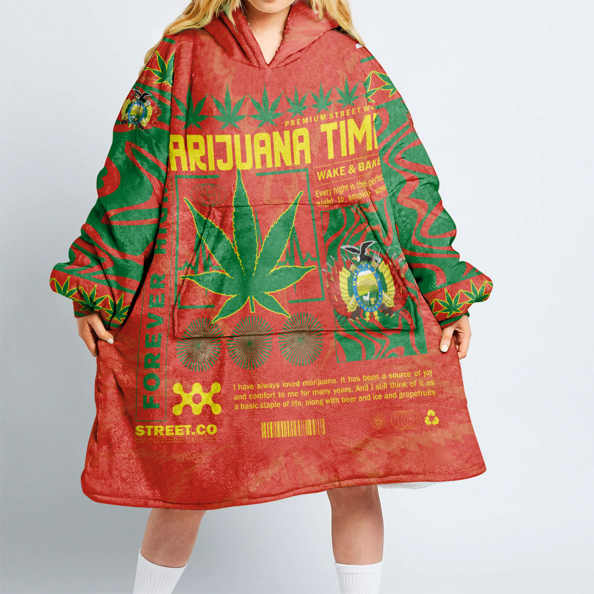 Bolivia Snug Hoodie Flag & Coat Of Arms Marijuanas Style