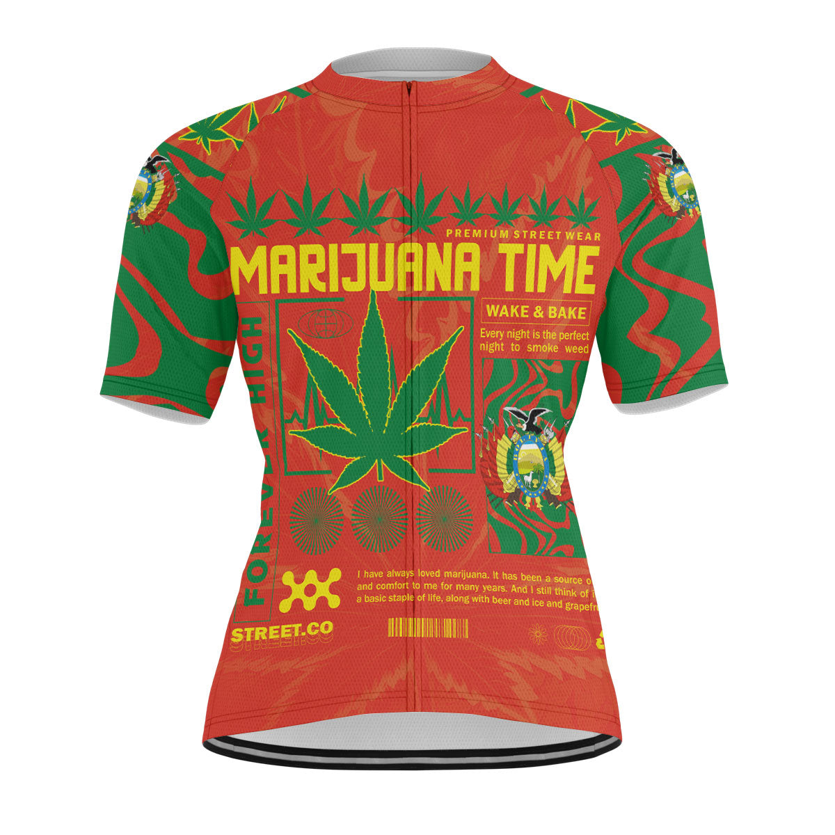 Bolivia Men's Cycling Jersey Flag & Coat Of Arms Marijuanas Style